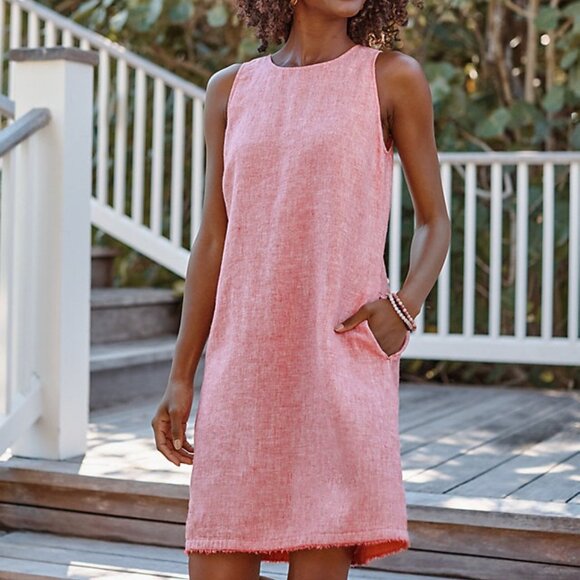 Garnet Hill Dresses & Skirts - Garnet Hill Harborside Linen Fringe-Hem Dress in Poppy Rose Chambray Size 8 NWT